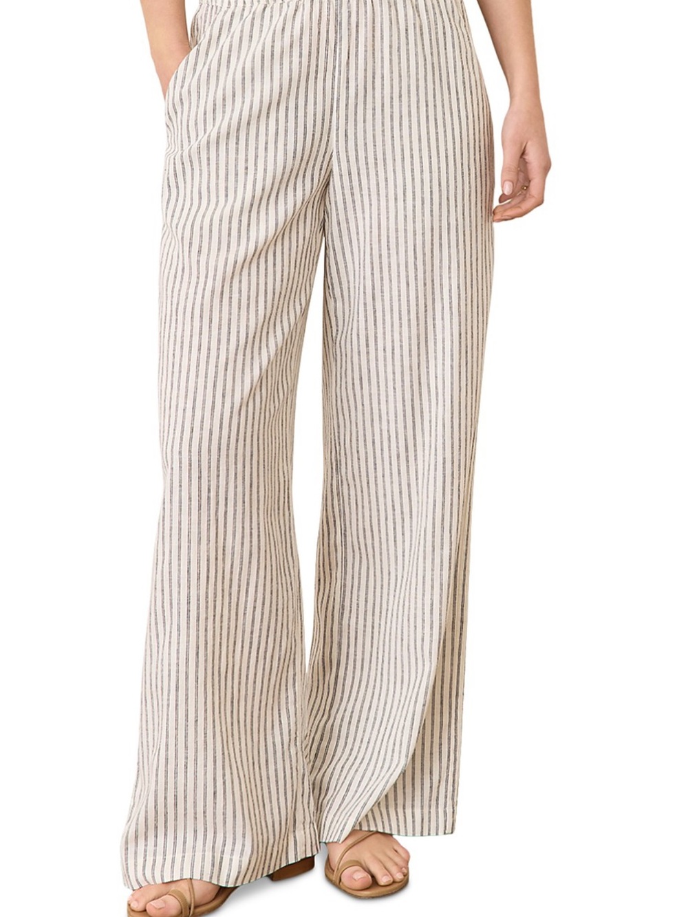 Marine Layer Cream Wide-Leg Striped Pants
